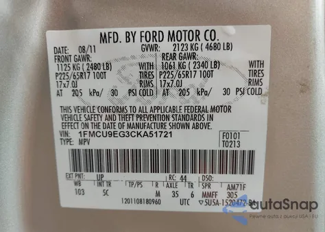 2012 Ford Escape Limited from USA, damaged, VIN 1FMCU9EG3CKA51721